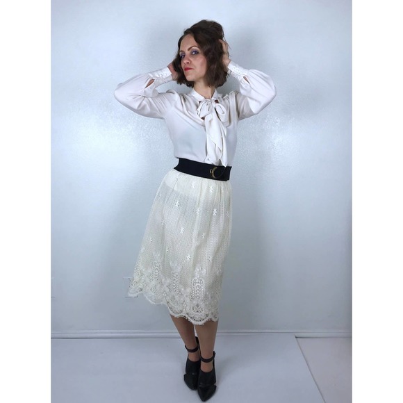 vintage 70s CREAM eyelash lace VICTORIAN SKIRT xs/s high waist cottage core boho - Picture 5 of 10